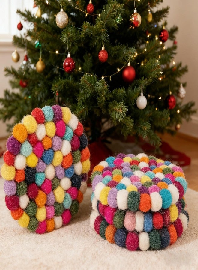 Eiyye Wool Felt Coasters 4 Pack Handmade Round Drink Coasters Absorbent Non-Slip Boho Style Cup Mats 4'' Colorful Coasters for Home Kitchen Office Table Decor - Image 3